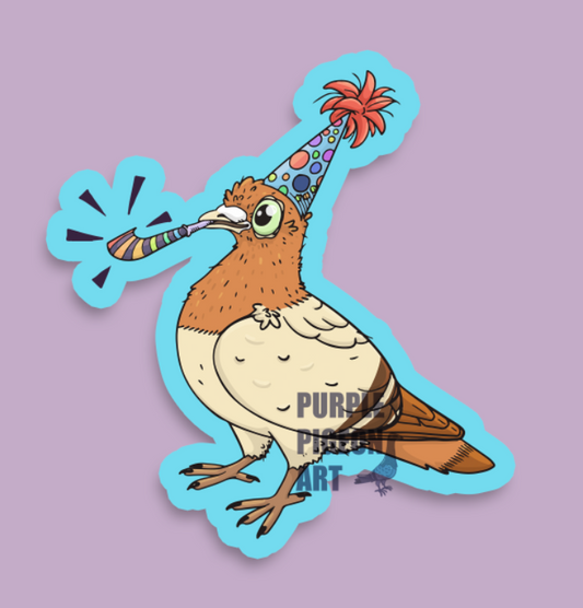 [Sticker] Orange Party Pigeon - 3 Inch Vinyl Sticker - Holographic