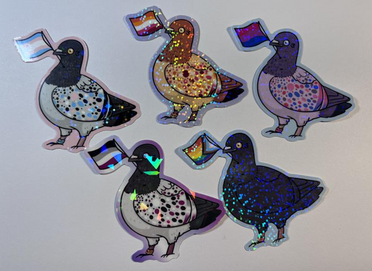 [Sticker] Pride Pigeons! - 3 Inch Vinyl Stickers - Holographic
