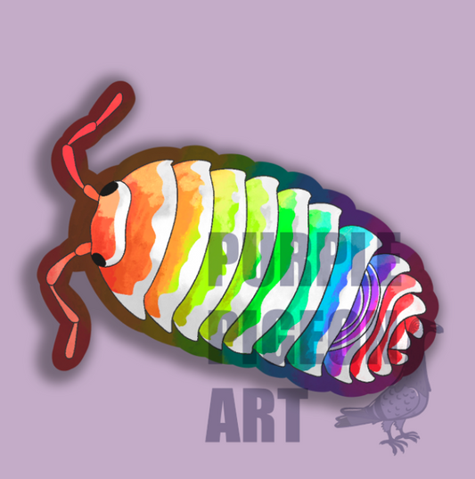 [Sticker] Rainbow Zebra Isopod - 3 Inch Vinyl Sticker - Holographic