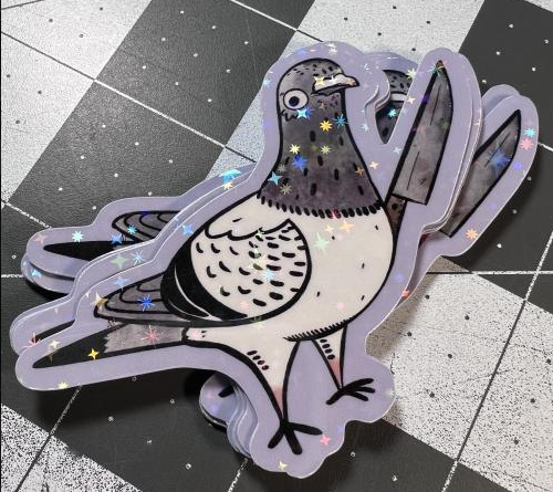 [Sticker] Pigeon with a Knife 3 inch (wide) vinyl sticker - Holographic