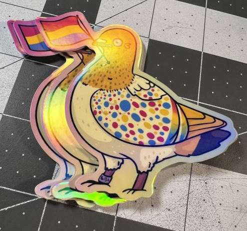Pride Pigeons! - 3 Inch Vinyl Stickers - Holographic